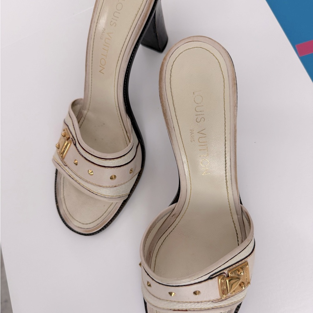 Louis Vuitton Black and Cream Mules - Picture 2 of 7